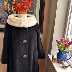 Black Forstmann Wool Coat w/ White Mink Collar - from The Alaskan Houston c1960